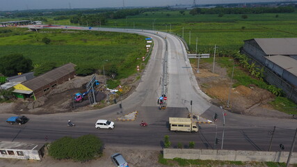 The construction process for the Surabaya-Mojokerto toll road is a Trans Java toll road connection in Surabaya, East Java, Indonesia