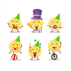 Sticker - Cartoon character of orange with various circus shows