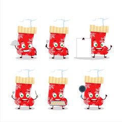 Sticker - Cartoon character of red christmas socks with various chef emoticons