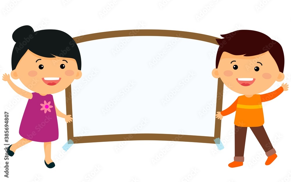 blank board border with two children Stock Illustration | Adobe Stock