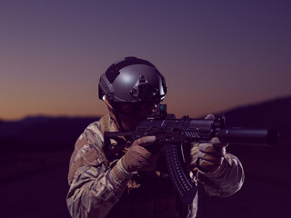 soldier with full combat gear in night mission