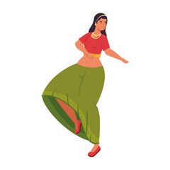 Sticker - Indian woman cartoon dancing design, India culture travel and asia theme Vector illustration