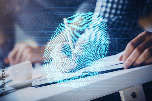 Fotomural Fingerprint scan provides safe access with biometrics identification, concept of the future of security and password control through advanced technology