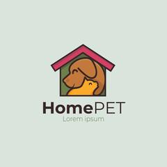 Pet house home logo. cute dog and cat pet in home vector