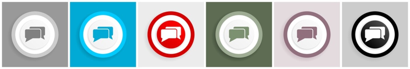 Leinwandbilder - Message, bubble, dialog icon set, colorful flat design vector illustrations in 6 options for web design and mobile applications