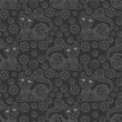 © Zagory - Seamless pattern with cats and flowers in stained glass style, light contour on a dark background