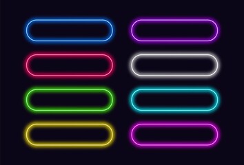 Wall Mural - Neon buttons set for Web or UI design. Vector glowing push button.