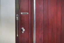 Red Oaks Wood Door With Stainless Handle And Lock