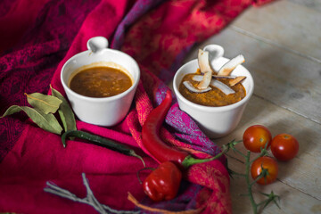 Indian food with curry and spices