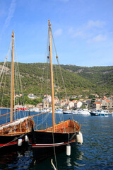 Two sailing boats in a harbor in Croatia.