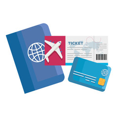 Poster - airplane ticket credit card and passport design, travel trip tourism and journey theme Vector illustration