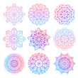 A set of beautiful mandalas and lace circles. Round gradient mandala vector. Traditional oriental ornament with a concentric gradient. Element for applying to objects for yoga, meditation, spiritual