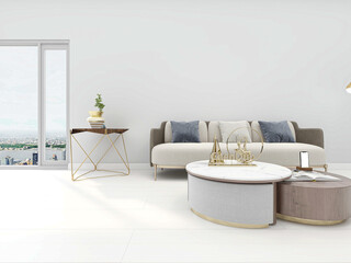 There are sofa, table and other facilities in the modern and tidy living room