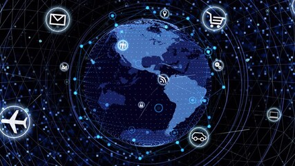 Wall Mural - technology icon network world internet digital devices on space earth background