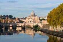 Scenic View Of Saint Peter's Basilica At Dusk