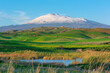 Hill Grass Land Landscape In Sicily On Background Etna Mount A Natural Landmark Of Unesco (view From The Southern Side)