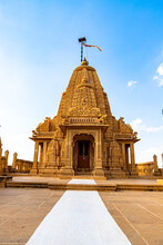 Beautiful Blue  Sky And Amarsagar Temple Is  The Oldest Jain Temple Dedicated To Lord Parshawanath In Jaisalmer, Rajasthan, India.