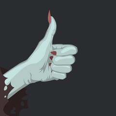 Witch hand with thumb up gesture, halloween funny illustration