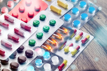 Sticker - Colorful medical pills and capsules in blister