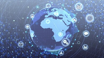 Wall Mural - technology icon network world internet digital devices on space earth background