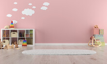  Pink Child Room Interior For Mockup, 3D Rendering