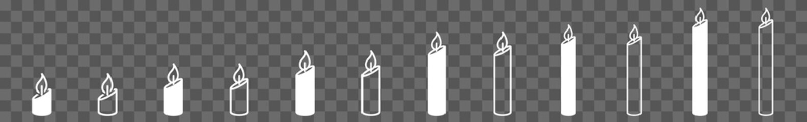 Wall Mural - candle icon set white | candles vector illustration set | candle birthday icons | isolated transpare