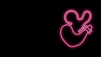 Sticker - Glowing neon line Spanish wineskin icon isolated on black background. 4K Video motion graphic animation