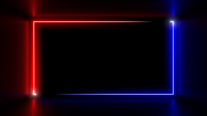 Wall Mural - colorful neon lamps in a dark corridor. reflections on the floor. 3d rendering image.