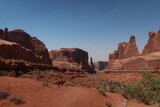 Fototapeta  - Rock formations in a canyon in Arches