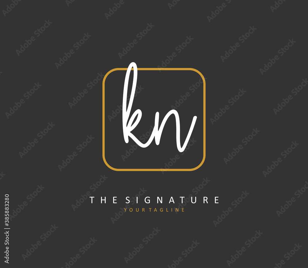 K N KN Initial letter handwriting and signature logo. A concept ...