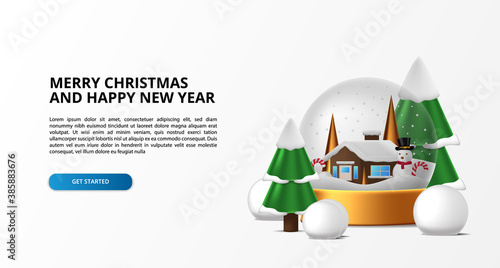 Cuadros en Lienzo Glass orbs decoration for merry christmas and happy new year with house winter