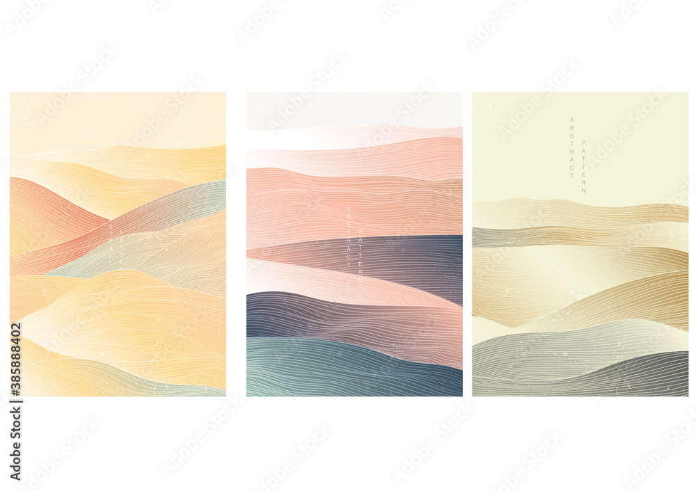 Japanese background with line wave pattern vector. Abstract template with geometric pattern. Mountain layout design in oriental style. - obrazy, fototapety, plakaty 
