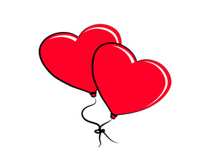 Two balloons in the shape of a heart on a white background. Cartoon. Vector illustration.