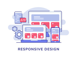 Wall Mural - responsive design ui wireframe on display laptop screen white isolated background with flat outline 