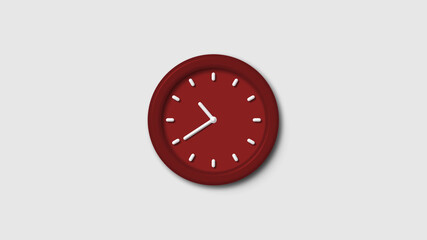 New red dark 3d wall clock isolated on white background, 12 hours 3d wall clock, Counting down 3d wall clock