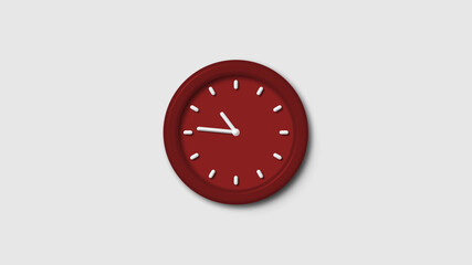 New red dark 3d wall clock isolated on white background, 12 hours 3d wall clock, Counting down 3d wall clock