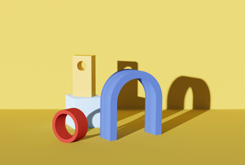 Wall Mural - podium stage for products. 3d render of geometric shapes in vibrant colors.