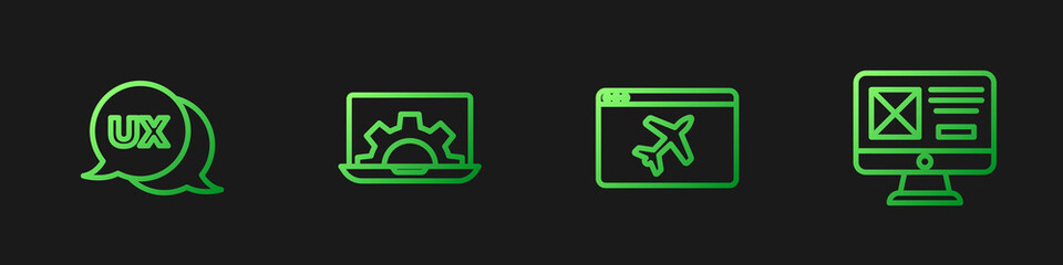 Set line Website template, UI or UX design, development and . Gradient color icons. Vector.