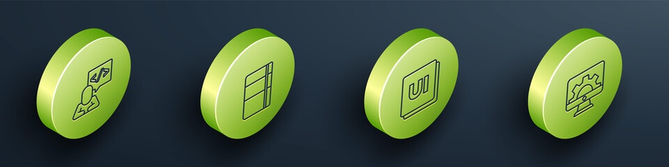 Set Isometric line Front end development, Sketchbook or album, UI UX design and Web icon. Vector.