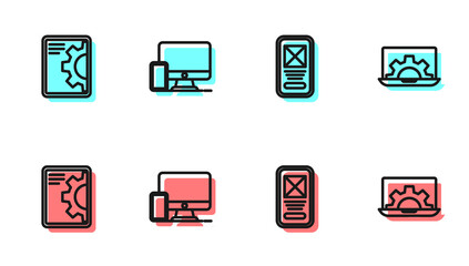 Set line UI or UX design, Web development, Monitor and mobile and icon. Vector.