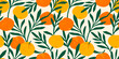 Vector seamless pattern with mandarins. Modern abstract design for paper, cover, fabric, interior decor and other users.