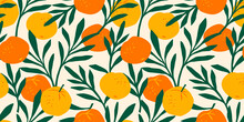 Vector Seamless Pattern With Mandarins. Modern Abstract Design For Paper, Cover, Fabric, Interior Decor And Other Users.