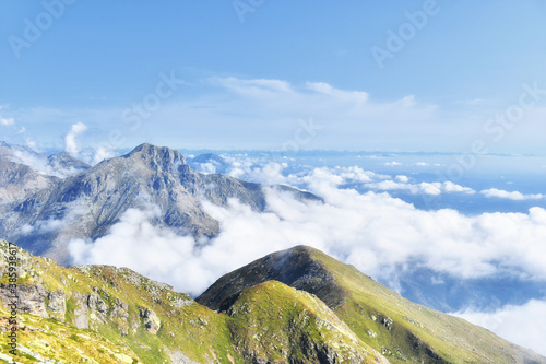 Fotografía The Mucrone mountain, a beautiful mountain in the Biellese pre-Alps, shrouded in fog