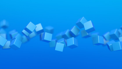 Abstract 3d render, geometric composition, blue background design with cubes