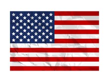 USA Flag Painted On Crumpled Paper. American Flag On Grunge Wrincled Texture. Vector Design Element.