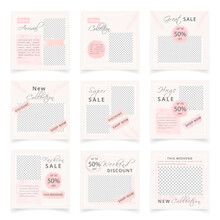 Trendy Editable Square Instagram Social Media Post Templates Set. Abstract Minimal Square Web Banners Design For Social Media Posts, Stories, Mobile Apps, Fashion, Personal Blog