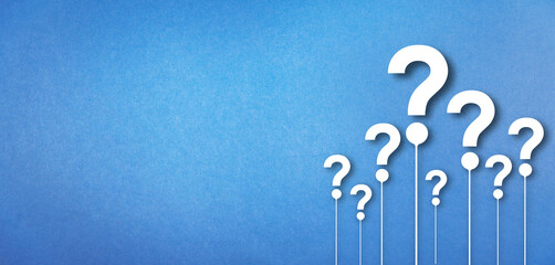 Wall Mural - question mark on blue background, quiz question mark concept