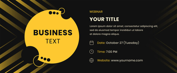 Wall Mural - Abstract yellow webinar with contact data on a dark background. Vector template banner for the conference, flyer, meetup, party, event, web-header