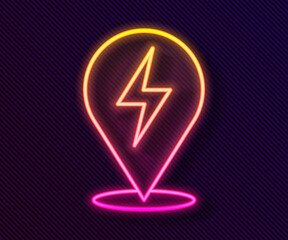 Glowing neon line Lightning bolt icon isolated on black background. Flash icon. Charge flash icon. Thunder bolt. Lighting strike. Vector.