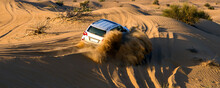 Dust Sand Cloud Car Wheel Driving On Jeeps Desert Safari